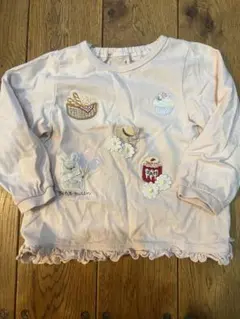 プティマイン刺繍デザイン ピンク長袖Tシャツ90cm