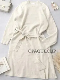 OPAQUE.CLIP 異素材ドッキング ニットリブワンピ リボン付サイドカット