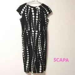 SCAPA スキャパ　ランダムドット　シルク混　フレンチスリーブワンピース　L