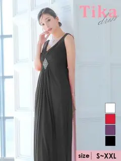 【黒猫☆プロフ必読☆様専用】ノースリーブギャザーVネックAラインロングドレス