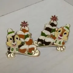 チップ&デール　ディズニーランド　クリスマスピンバッジ　2点セット