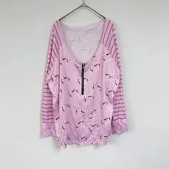 ピンク【4XL】ハート柄 長袖トップス カジュアル デイリー 春秋