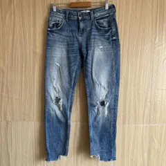ZARA ザラ デニム パンツ ジーンズ ブルー ダメージ加工 EUR32
