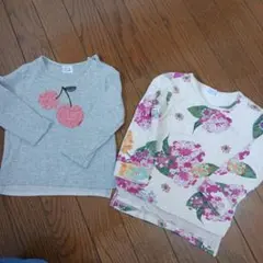ハッかベビー長袖カットソー2枚セット（花柄・チェリー刺繍）