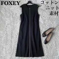 極美品✨フォクシー 定価7.1万 晩夏秋に◎刺繍ロゴ プリーツワンピース