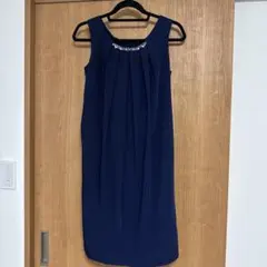ドレス　ネイビー　パール付き　レース