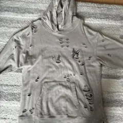 破損加工 灰色 連帽衫