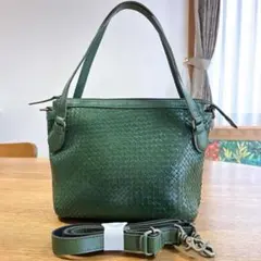 box21 編み込みレザーショルダー　2way 本革　グリーン