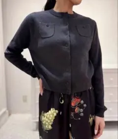 CABaN コットンカシミヤ クルー ネックカーディガン チャコールグレー