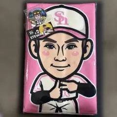 スチュワートjr 若鷹ガチャ ピンクフルデータオル 缶バッジ ステッカー付きのサムネイル