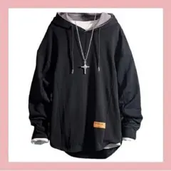 パーカー 薄手 メンズ おしゃれ 大きいサイズ 無地 長袖 ブラック XL