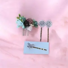 花飾り付きヘアピン3本セット