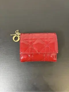 クリスチャンディオール カナージュ ロングウォレット エナメル レッド 