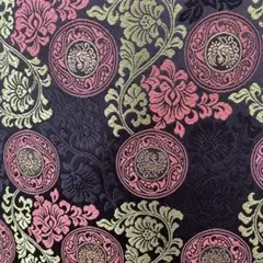 未使用　金襴生地　唐花鳳凰の丸（黒）1m