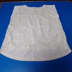 アイボリー レース装飾 ノースリーブ トップス、Lサイズ