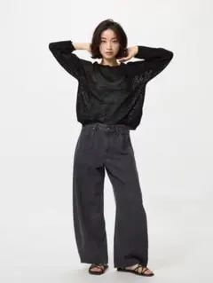 UNIQLO バギーカーブジーンズ/丈短め サイズ30 08 DARK GRAY