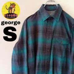 USA古着 george　ネルシャツS　ターコイズブルーブラック　チェック