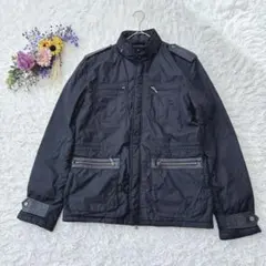 ベネトン【洗える】中わた ミリタリージャケット フード収納 ウエスト調整 黒 L