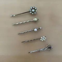 飾り付きヘアピン5点　ヘアアクセサリー　ヘアピンセット　髪飾り　アクセサリー