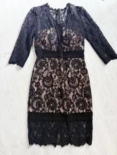 Andy 黒とベージュのレースドレス M