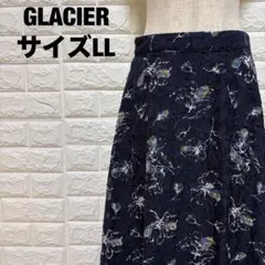GLACIER 花柄レース調 ロングフレアスカート LL ネイビー【2061】
