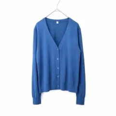 UNIQLO／春色／UVカットスーピマコットンVネックカーディガン／ブルー／M