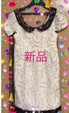 ラグナムーン　 レース ホワイト ひざ丈ワンピース