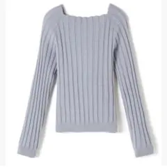 L 美品 スクエアネック2wayワイドリブニットトップス k8536v ブルー