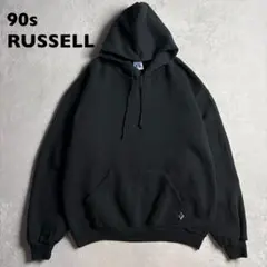 90s ラッセル　フーディー　パーカー　AKIMBO元ネタ　ブラック　無地 AKIMBOネタ】レアブラック XXL 90sラッセル メキシコ製無地パーカー