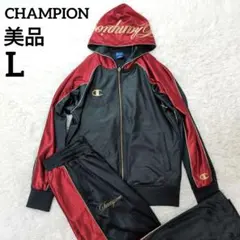 【美品】希少魔裟斗モデル　チャンピオン　ジャージ　上下　刺繍　黒　赤　L　フード