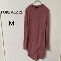 フォーエバー21【M】リブニットワンピース ピンク 膝丈 長袖 ラウンドヘム