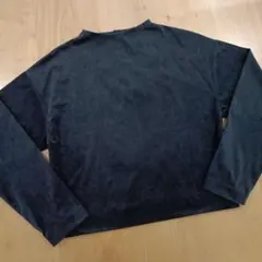 ビューティーアンドユース　洗えるベロアカットソー　ハイネック　金ボタン　ネイビー