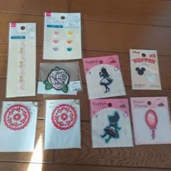 ワッペン9点セット ハート型 バラ ミッキー アリス ティンカーベル