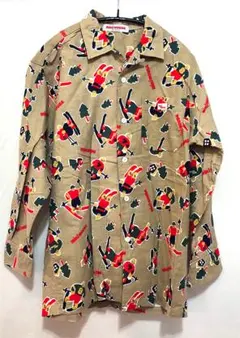 オールドミキハウス　メンズシャツ　Mサイズ　レトロ　スキー柄　mikihouse