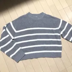 H&M ニット セーター トップス グレー ストライプ クロップドニット 秋冬