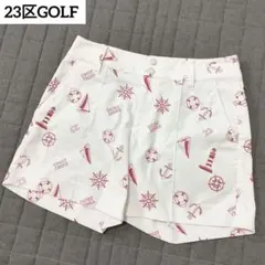 23区ゴルフ　ショートパンツ　ホワイト　マリンデザイン　ストレッチ　サイズ61のサムネイル