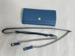[最終値下げ]MICHAEL KORS青色フラップ式長財布 チェーンストラップ付