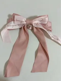 ビジュー付きピンクリボンヘアピン