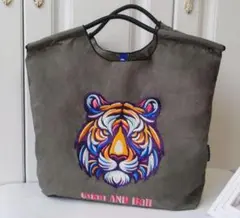 刺繍エコバッグ 虎　タイガー　カーキ　トートバック