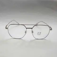 【新品未使用】ツーブリッジ　ダブルブリッジ　多角形メガネ　メタル　シルバー