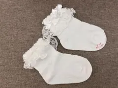 ホワイト ベビー靴下 セレモニー レース リボン 11-13 cm