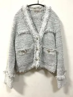 新品　未使用　アプワイザーリッシェ　ラメツイード　ニットジャケット　ライトグレー