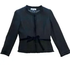 美品sale ナチュラルビューティーベーシック　ノーカラー　ツィードジャケットＳ