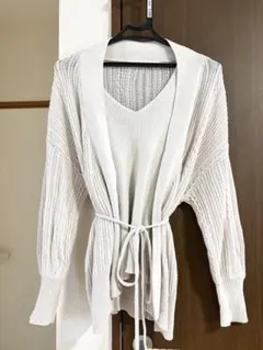 【美品】mysty woman 2wayリブインナーカーディガンセット ベージュ
