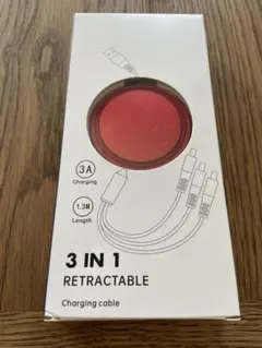 ★新品★ 3イン1 充電ケーブル　ライトニングケーブル　レッド　コンパクト