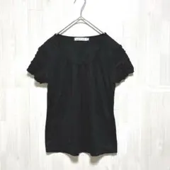 日本製 フリル Tシャツ カットソー コットン100%ブラック シンプル