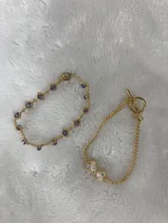 ゴールド ビーズ クリスタル ブレスレット 2点セット