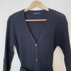 カーディガン ワンピース ベルト付 黒 Lサイズ