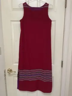 ノースリーブワンピース 赤 ロング丈 エスニック柄　リバーシブル