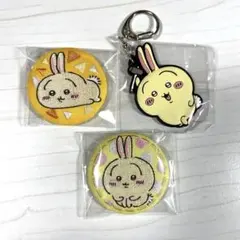 ちいかわ　うさぎ　ラバーキーホルダー　刺繍缶バッジ
